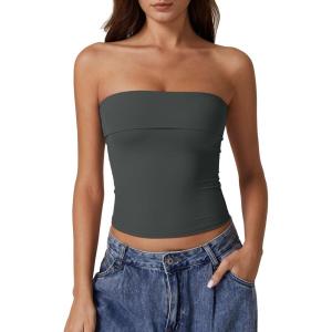 imageQINSEN Womens Tube Tops Strapless Bandeau Tops Double Lined Slim Fit Summer Going Out Tank TopsDark Green