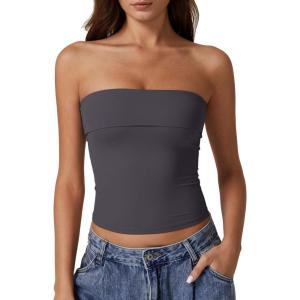 imageQINSEN Womens Tube Tops Strapless Bandeau Tops Double Lined Slim Fit Summer Going Out Tank TopsDark Grey