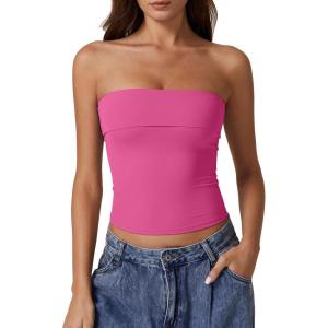 imageQINSEN Womens Tube Tops Strapless Bandeau Tops Double Lined Slim Fit Summer Going Out Tank TopsMagenta