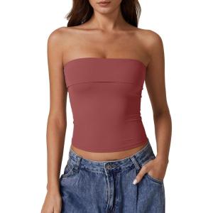 imageQINSEN Womens Tube Tops Strapless Bandeau Tops Double Lined Slim Fit Summer Going Out Tank TopsMerlot