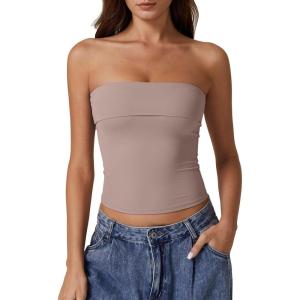 imageQINSEN Womens Tube Tops Strapless Bandeau Tops Double Lined Slim Fit Summer Going Out Tank TopsRose Taupe
