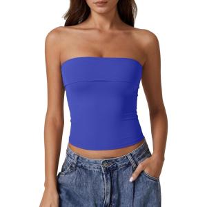 imageQINSEN Womens Tube Tops Strapless Bandeau Tops Double Lined Slim Fit Summer Going Out Tank TopsSapphire Blue