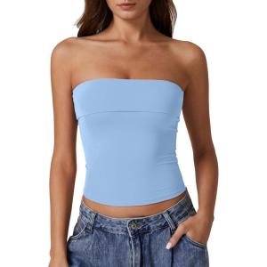 imageQINSEN Womens Tube Tops Strapless Bandeau Tops Double Lined Slim Fit Summer Going Out Tank TopsSky Blue