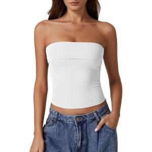 imageQINSEN Womens Tube Tops Strapless Bandeau Tops Double Lined Slim Fit Summer Going Out Tank TopsWhite