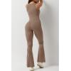 imageQINSEN Black Jumpsuit for Women Sleeveless Sexy Suqare Neck Stretch Flare Leggings Romper UnitardAffogat