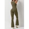 imageQINSEN Black Jumpsuit for Women Sleeveless Sexy Suqare Neck Stretch Flare Leggings Romper UnitardArmy Green