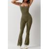 imageQINSEN Black Jumpsuit for Women Sleeveless Sexy Suqare Neck Stretch Flare Leggings Romper UnitardArmy Green
