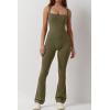 imageQINSEN Black Jumpsuit for Women Sleeveless Sexy Suqare Neck Stretch Flare Leggings Romper UnitardArmy Green