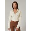 imageQINSEN Hoodies for Women Full Zip Up Cropped Jacket Long Sleeves with Cargo Pockets Sweatshirts TopsBeige