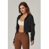 imageQINSEN Hoodies for Women Full Zip Up Cropped Jacket Long Sleeves with Cargo Pockets Sweatshirts TopsBlack