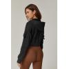 imageQINSEN Hoodies for Women Full Zip Up Cropped Jacket Long Sleeves with Cargo Pockets Sweatshirts TopsBlack