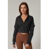 imageQINSEN Hoodies for Women Full Zip Up Cropped Jacket Long Sleeves with Cargo Pockets Sweatshirts TopsBlack