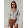 imageQINSEN Hoodies for Women Full Zip Up Cropped Jacket Long Sleeves with Cargo Pockets Sweatshirts TopsGrey