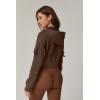 imageQINSEN Hoodies for Women Full Zip Up Cropped Jacket Long Sleeves with Cargo Pockets Sweatshirts TopsMocha Brown