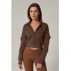 imageQINSEN Hoodies for Women Full Zip Up Cropped Jacket Long Sleeves with Cargo Pockets Sweatshirts TopsMocha Brown