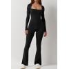 imageQINSEN Jumpsuits for Women Square Neck Wide Leg Full Length Romper PlaysuitBlack