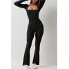 imageQINSEN Jumpsuits for Women Square Neck Wide Leg Full Length Romper PlaysuitBlack