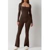 imageQINSEN Jumpsuits for Women Square Neck Wide Leg Full Length Romper PlaysuitChocolate Brown