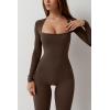 imageQINSEN Jumpsuits for Women Square Neck Wide Leg Full Length Romper PlaysuitChocolate Brown