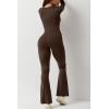 imageQINSEN Jumpsuits for Women Square Neck Wide Leg Full Length Romper PlaysuitChocolate Brown