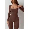 imageQINSEN Jumpsuits for Women Square Neck Wide Leg Full Length Romper PlaysuitCoffee Brwon
