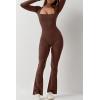 imageQINSEN Jumpsuits for Women Square Neck Wide Leg Full Length Romper PlaysuitCoffee Brwon