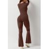 imageQINSEN Jumpsuits for Women Square Neck Wide Leg Full Length Romper PlaysuitCoffee Brwon