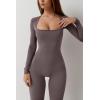 imageQINSEN Jumpsuits for Women Square Neck Wide Leg Full Length Romper PlaysuitDark Grey