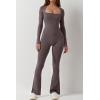 imageQINSEN Jumpsuits for Women Square Neck Wide Leg Full Length Romper PlaysuitDark Grey