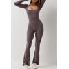imageQINSEN Jumpsuits for Women Square Neck Wide Leg Full Length Romper PlaysuitDark Grey