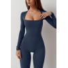 imageQINSEN Jumpsuits for Women Square Neck Wide Leg Full Length Romper PlaysuitNavy Blue