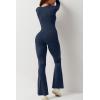 imageQINSEN Jumpsuits for Women Square Neck Wide Leg Full Length Romper PlaysuitNavy Blue