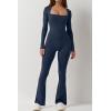 imageQINSEN Jumpsuits for Women Square Neck Wide Leg Full Length Romper PlaysuitNavy Blue