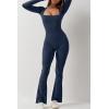 imageQINSEN Jumpsuits for Women Square Neck Wide Leg Full Length Romper PlaysuitNavy Blue