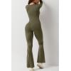 imageQINSEN Jumpsuits for Women Square Neck Wide Leg Full Length Romper PlaysuitOlive Green