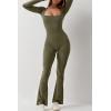 imageQINSEN Jumpsuits for Women Square Neck Wide Leg Full Length Romper PlaysuitOlive Green
