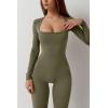 imageQINSEN Jumpsuits for Women Square Neck Wide Leg Full Length Romper PlaysuitOlive Green