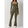 imageQINSEN Jumpsuits for Women Square Neck Wide Leg Full Length Romper PlaysuitOlive Green