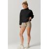 imageQINSEN Women Half Zip Fleece Sweatshirt Mock Neck Long Sleeve Winter Cozy Sherpa Pullover Sweater TopsBlack