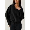 imageQINSEN Women Half Zip Fleece Sweatshirt Mock Neck Long Sleeve Winter Cozy Sherpa Pullover Sweater TopsBlack