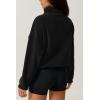 imageQINSEN Women Half Zip Fleece Sweatshirt Mock Neck Long Sleeve Winter Cozy Sherpa Pullover Sweater TopsBlack