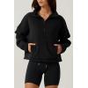 imageQINSEN Women Half Zip Fleece Sweatshirt Mock Neck Long Sleeve Winter Cozy Sherpa Pullover Sweater TopsBlack