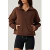 imageQINSEN Women Half Zip Fleece Sweatshirt Mock Neck Long Sleeve Winter Cozy Sherpa Pullover Sweater TopsChocolate