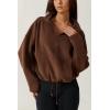 imageQINSEN Women Half Zip Fleece Sweatshirt Mock Neck Long Sleeve Winter Cozy Sherpa Pullover Sweater TopsChocolate