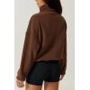 imageQINSEN Women Half Zip Fleece Sweatshirt Mock Neck Long Sleeve Winter Cozy Sherpa Pullover Sweater TopsChocolate