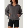 imageQINSEN Women Half Zip Fleece Sweatshirt Mock Neck Long Sleeve Winter Cozy Sherpa Pullover Sweater TopsDark Grey