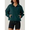 imageQINSEN Women Half Zip Fleece Sweatshirt Mock Neck Long Sleeve Winter Cozy Sherpa Pullover Sweater TopsForest Green