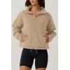 imageQINSEN Women Half Zip Fleece Sweatshirt Mock Neck Long Sleeve Winter Cozy Sherpa Pullover Sweater TopsMoonlight