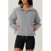 imageQINSEN Women Half Zip Fleece Sweatshirt Mock Neck Long Sleeve Winter Cozy Sherpa Pullover Sweater TopsSmoke Blue