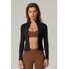 imageQINSEN Womens Full Zip Athletic Jacket Long Sleeve Double Lined Cropped Active Yoga TopsBlack